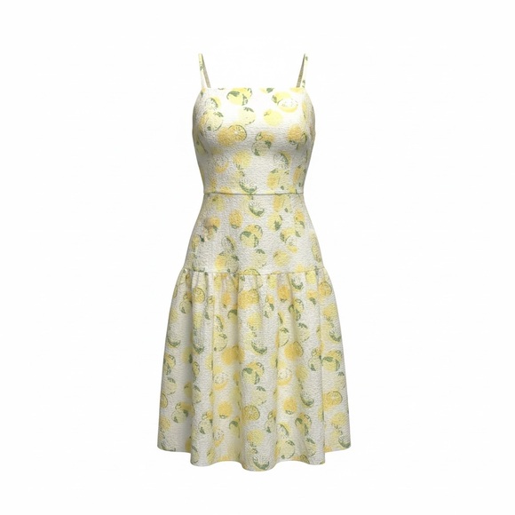 Lemon Print Fit & Flare Midi Dress 14 Textured Sleeveless Low Waist Citrus  Party - cruiseboatoman.com